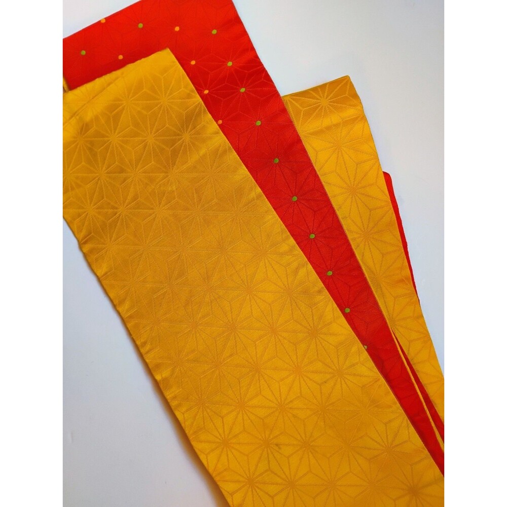 Vintage Japanese Hanhaba Obi Reversible Asanoha Kimono Yukata Sash Yellow 6x136